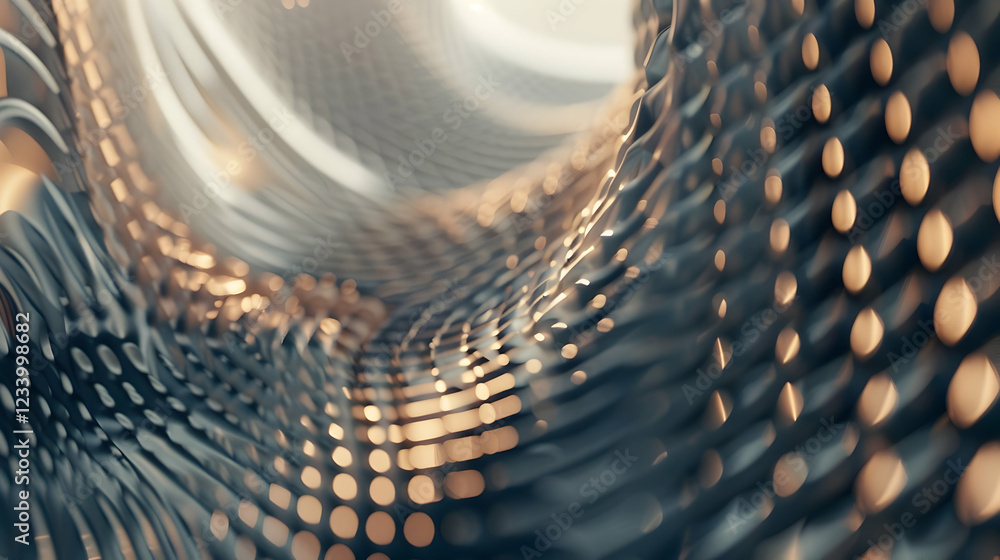 Poster abstract metallic structure with intricate patterns and a flowing design.