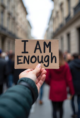 Self-Affirmation Message 'I Am Enough' in Urban Street Setting