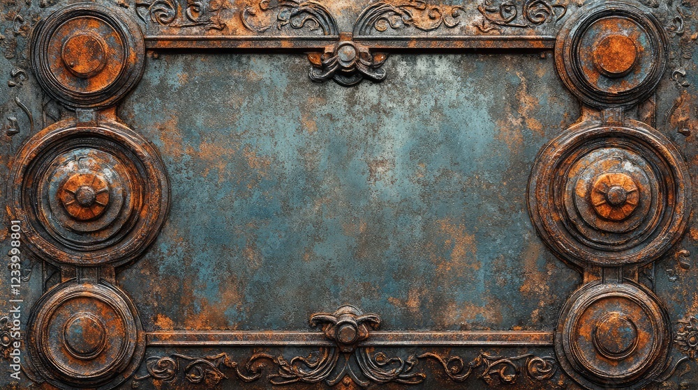 Aufkleber rusty iron background with intricate oxidation patterns, and smooth gradients in the center, creatin
