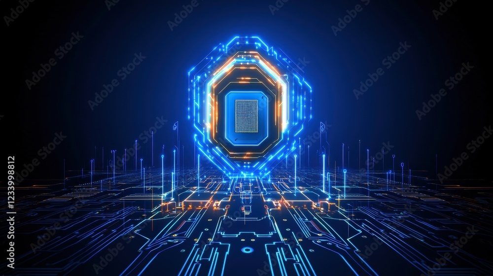 Poster detailed close-up of a complex electronic circuit board with multiple components and connections