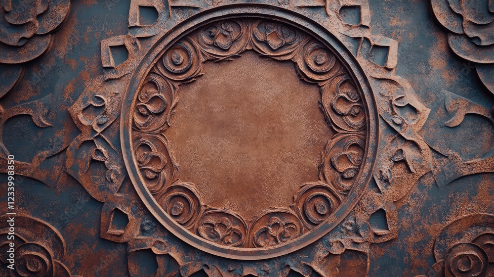 Aufkleber rusty iron background with intricate oxidation patterns, and smooth gradients in the center, creatin