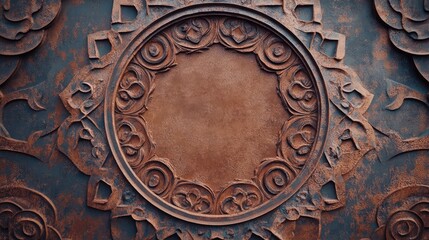 Rusty iron background with intricate oxidation patterns, and smooth gradients in the center, creating space for text or logo.