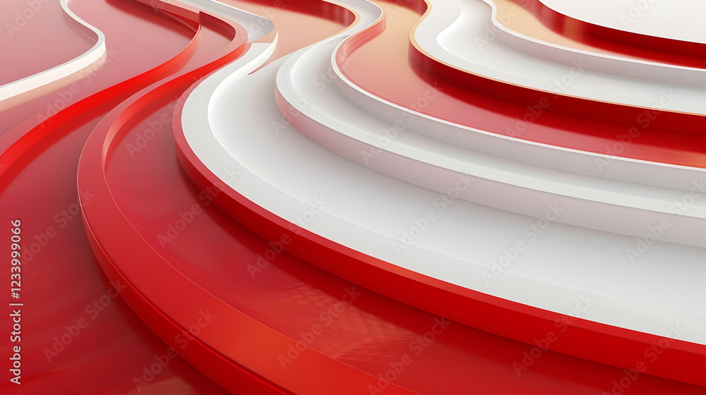 Poster abstract wavy layers in red and white create a modern, dynamic visual effect.