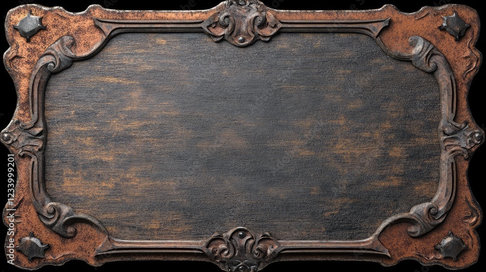 Poster rusty iron with rich red rust layers and oxidation, offering ample space for text or branding placem