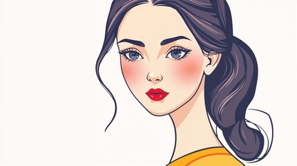 Stylish portrait of a beautiful woman with long hair and elegant makeup in a modern illustration