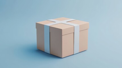 Obraz premium Closed cardboard box with white lid on blue background, minimalist packaging and storage solution