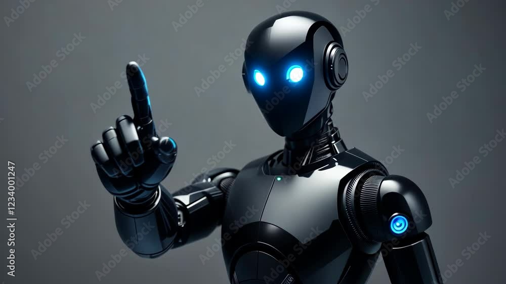 Poster futuristic robot gesture sequence: ai technology in motion with blue illumination