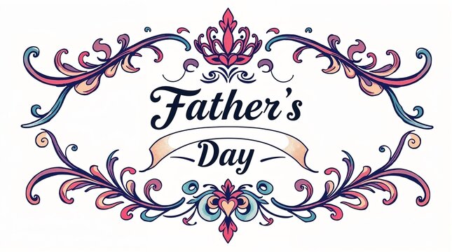 Elegant decorative design for Father's Day featuring ornate typography and floral elements
