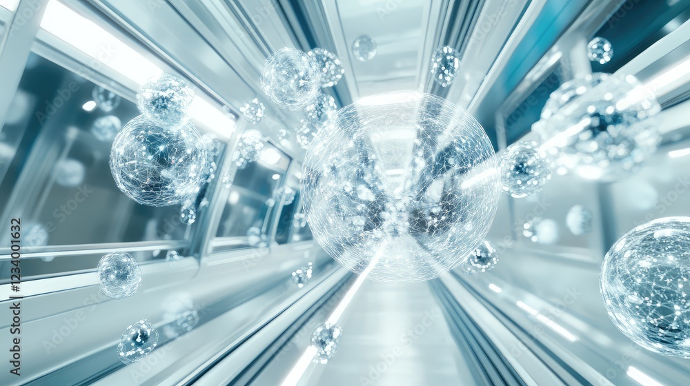 Poster surreal ai-powered iot background with a high-speed data stream, floating futuristic holographic nod