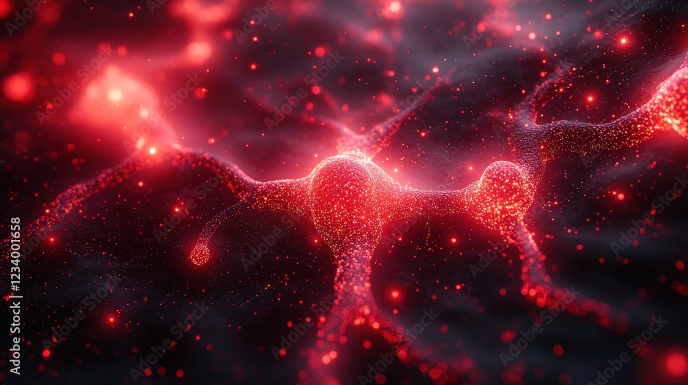 Poster red and black background with multiple small stars creating a celestial scene