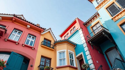 Fototapeta premium Colorful buildings in a vibrant urban setting under a clear blue sky