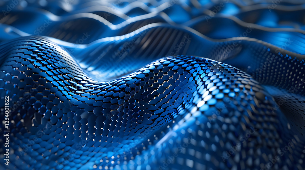 Poster abstract blue wave pattern with a textured surface, suggesting depth and movement.