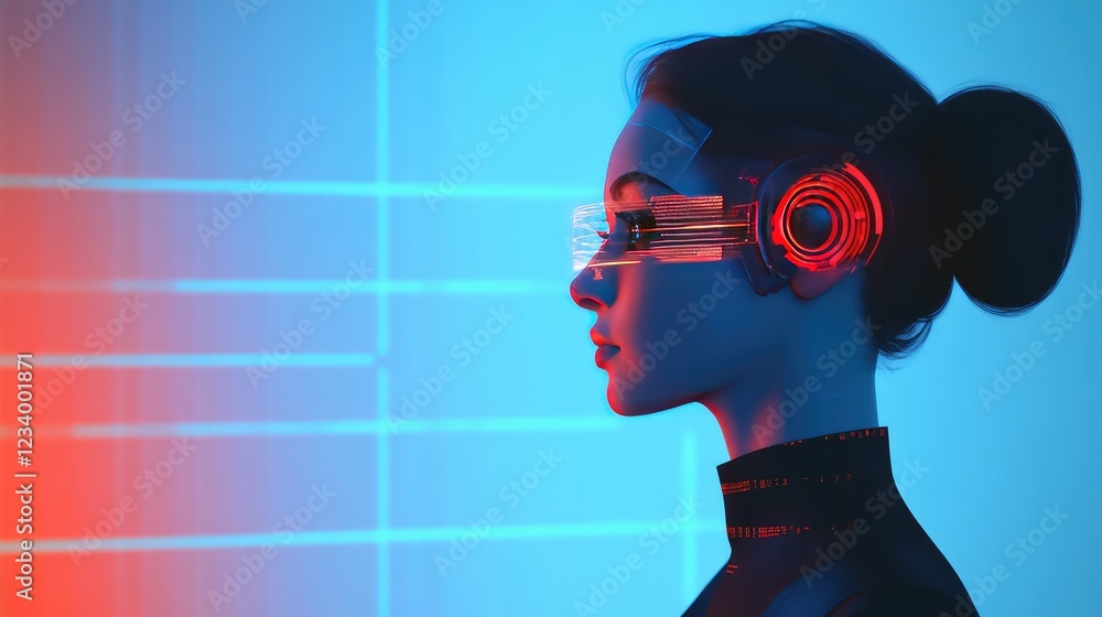 Poster surreal futuristic ai-powered digital interface, glowing data analytics, and a high-tech cyber-inspi