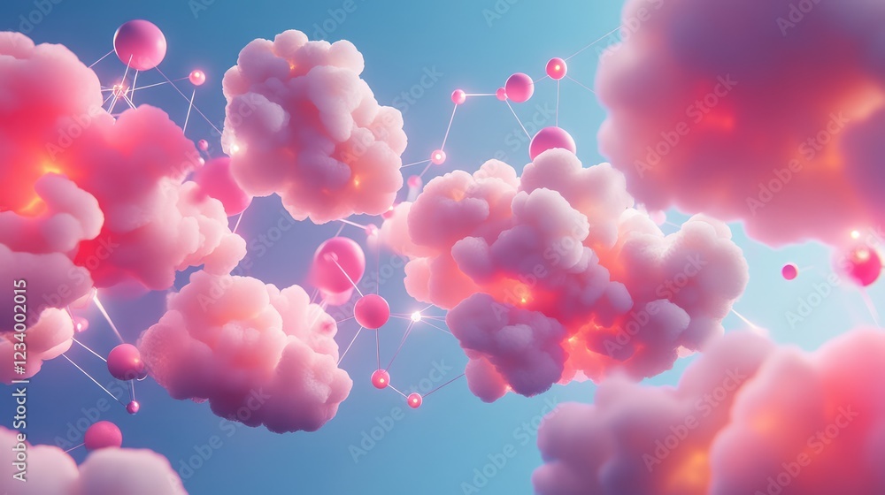 Aufkleber surreal iot cloud background with wireless data streaming, glowing real-time connectivity elements, 