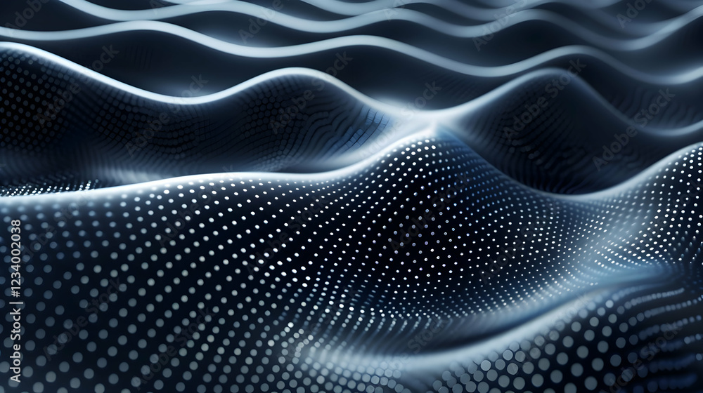 Poster abstract representation of waves with a dotted texture, suggesting depth and movement.