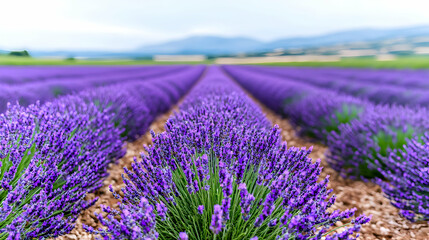 Lavender field rows, Provence, France, scenic landscape, agriculture, postcard