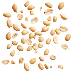 Tasty and nutritious peanuts isolated on transparent white background, clipping path