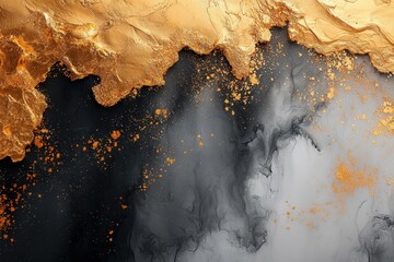 Abstract artwork featuring gold and dark swirling textures.