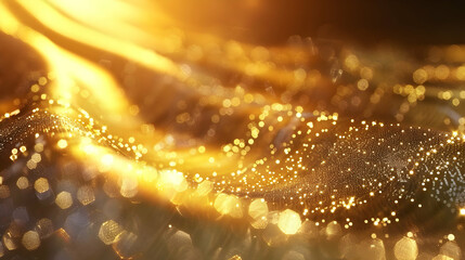Obraz premium A shimmering, golden abstract texture with light reflections and sparkling elements.