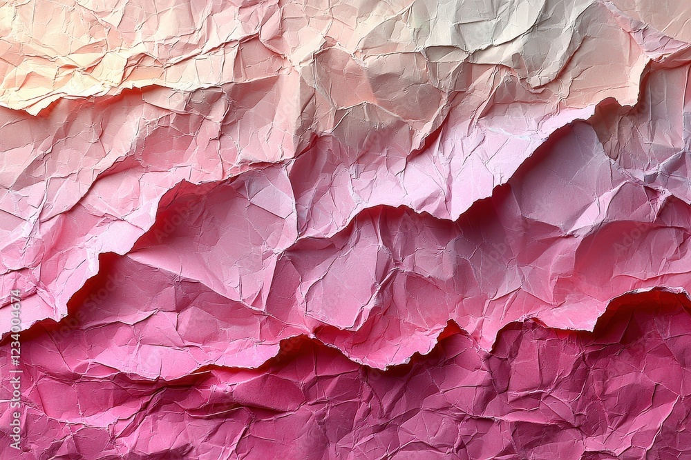 Poster crumpled paper texture in shades of pink, creating a soft gradient effect.