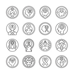 Mind care and wellbeing icon set illustration- mental health symbols collection