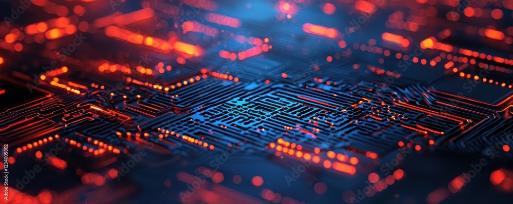 Poster abstract digital circuit design with glowing lines