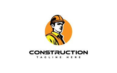 builder logo vector illustration, construction mascot logo template
