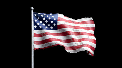 Obraz premium American flag waving on a silver flagpole against a solid black background.