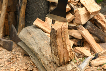 Axe and log. High resolution photo.