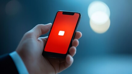 Closeup of person holding smartphone with logo, social media networking concept