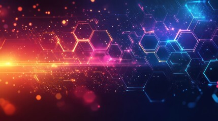 Fototapeta premium Abstract digital network glowing hexagons, futuristic tech background