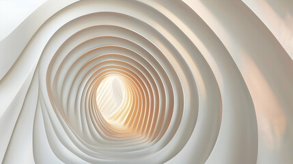 Obraz premium A swirling tunnel of soft white curves leading to a bright light, evoking a sense of depth.