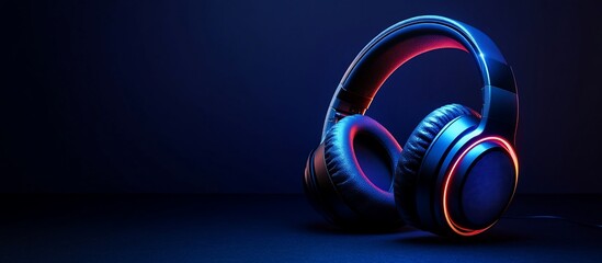 Stylish wireless headphones with vibrant neon lighting on a dark surface, ideal for music lovers