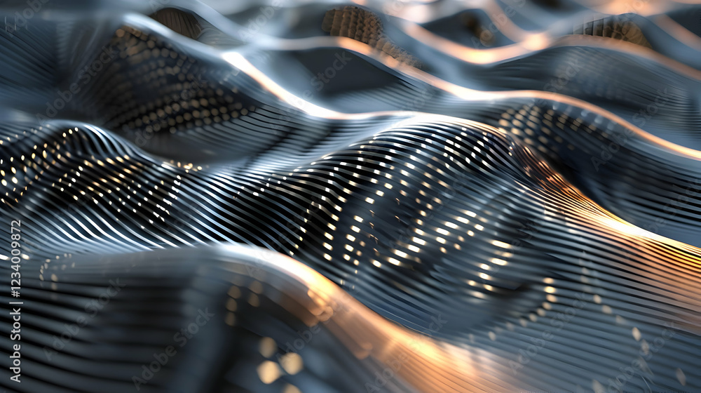 Poster abstract waves with illuminated patterns, creating a dynamic visual effect.