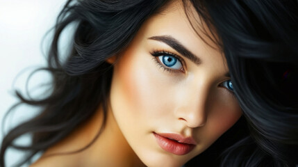 Fototapeta premium Portrait of a charming beauty with blue eyes and black hair