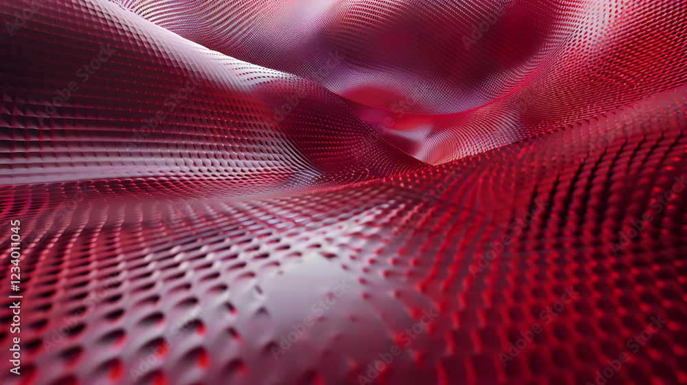 Poster abstract red wave pattern with textured surface, creating a dynamic visual effect.