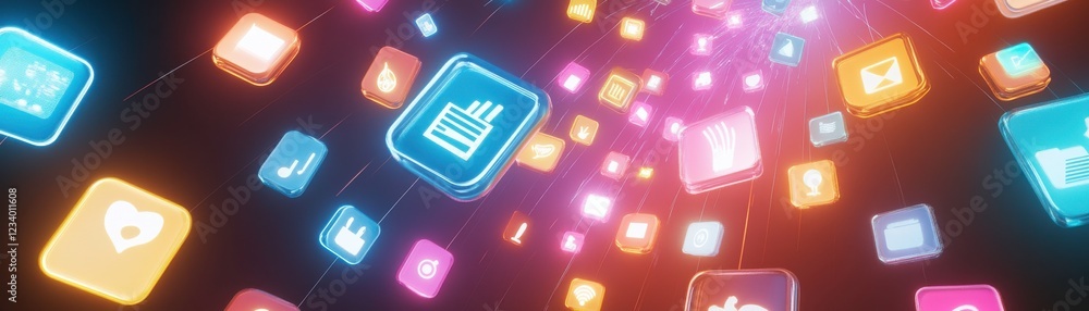 Aufkleber colorful digital icons swirl in a vibrant space, symbolizing various apps and online interactions in
