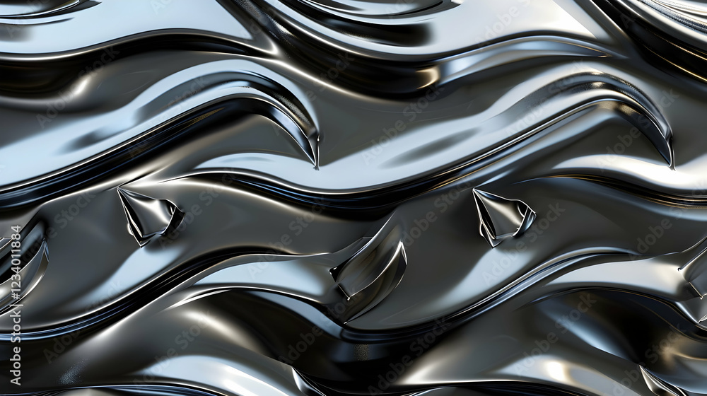 Poster abstract metallic waves with peaks, creating a dynamic and fluid surface texture.