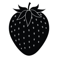 Strawberry Silhouette Vector Art - Black Strawberry Fruit Illustration