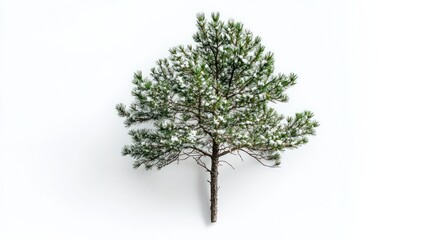 Obraz premium Snowy pine tree on white background, winter scene, nature photography, holiday card