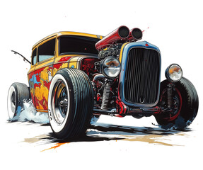 A vibrant graffiti-style illustration of a classic muscle car in action. Expressing speed, drift, and adrenaline, this digital artwork is perfect for car enthusiasts and poster designs.