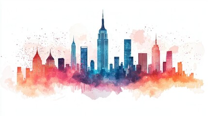 Obraz premium Colorful Watercolor City Skyline with Flowing Design Elements