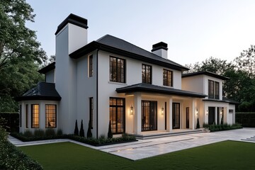 Elegant White House Modern Design Dream Home Night View