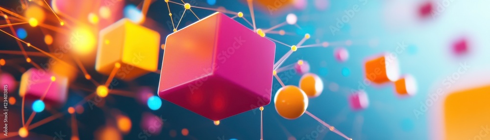 Aufkleber a vibrant digital illustration featuring colorful cubes and spheres interconnected by lines, represe