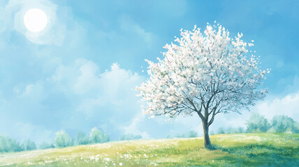 春の訪れ｜満開の白桜と青空が広がる絶景