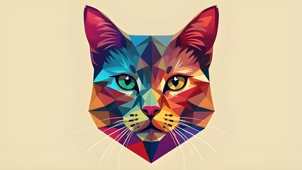 Vibrant Geometric Artwork of a Cat's Face in Multiple Bright Colors