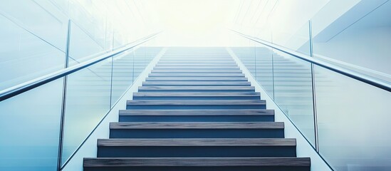 Obraz premium Upward stairwell with bright light at the top.