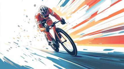 Dynamic Cyclist Racing Through a Vibrant Abstract Background