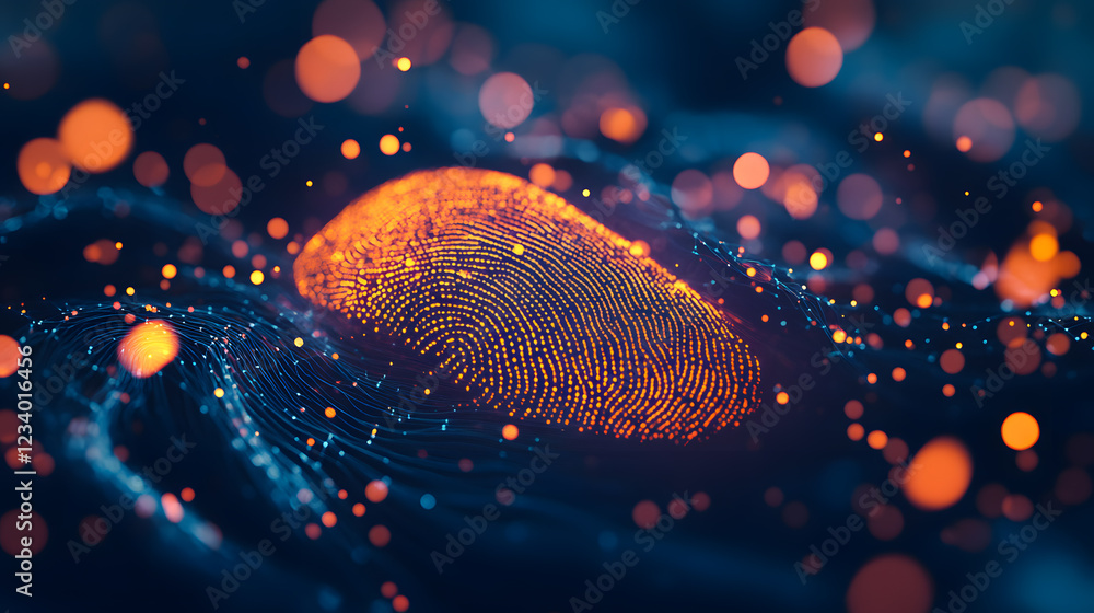 Poster abstract digital fingerprint glowing in orange and blue. network data concept. futuristic technology
