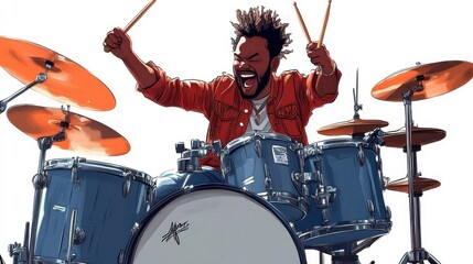 Fototapeta premium Energetic Drummer Performing on Stage with Passionate Expression